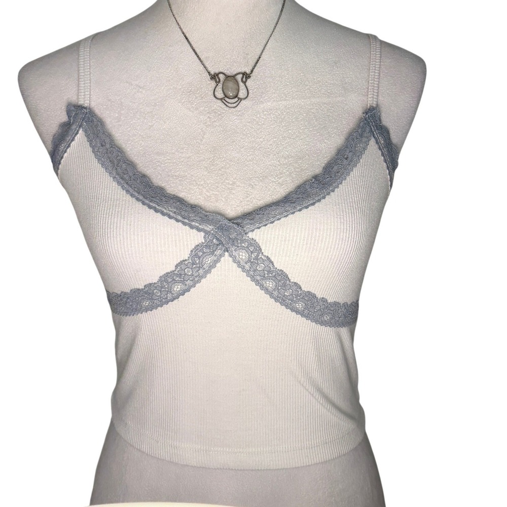 Forever 21 Womens Ribbed Lace Babydoll Crop CamiTop S Tiny Tank Y2K 90s Festival